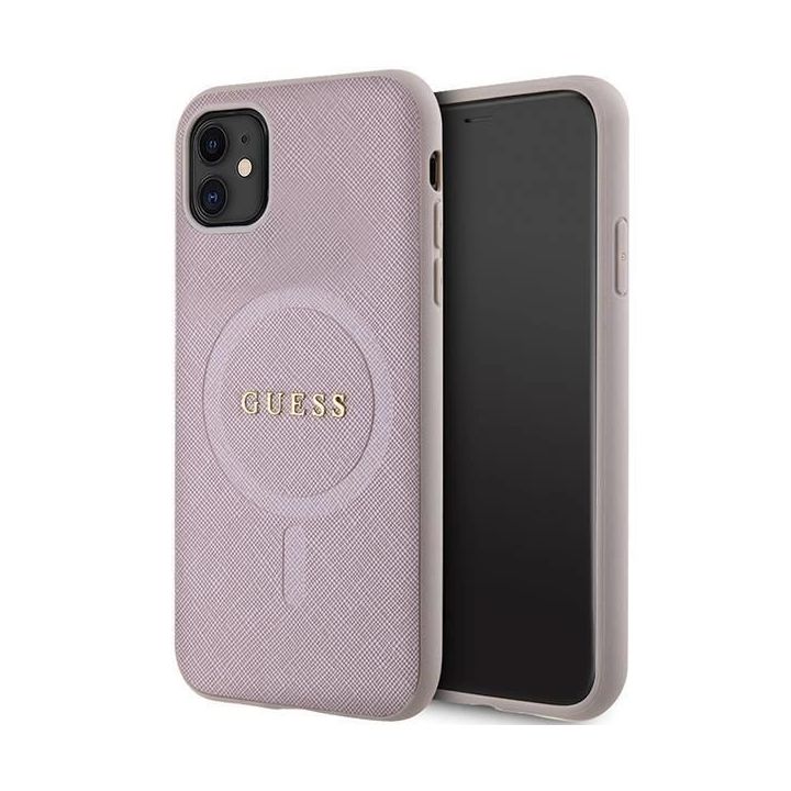 Guess Saffiano MagSafe dėklas iPhone 11 / Xr - rožinis