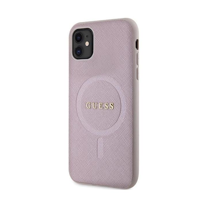 Guess Saffiano MagSafe dėklas iPhone 11 / Xr - rožinis