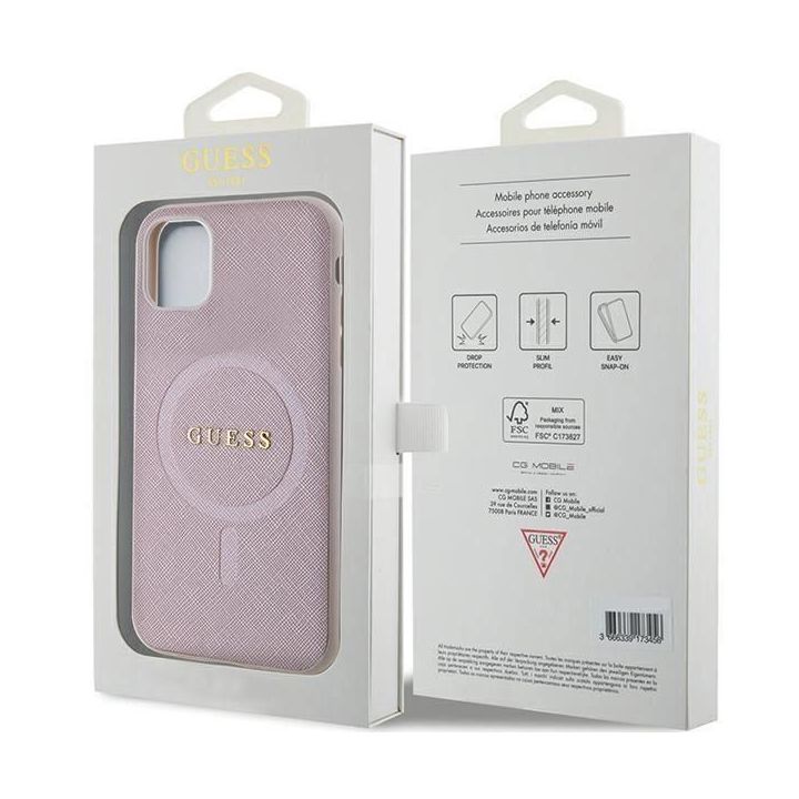 Guess Saffiano MagSafe dėklas iPhone 11 / Xr - rožinis