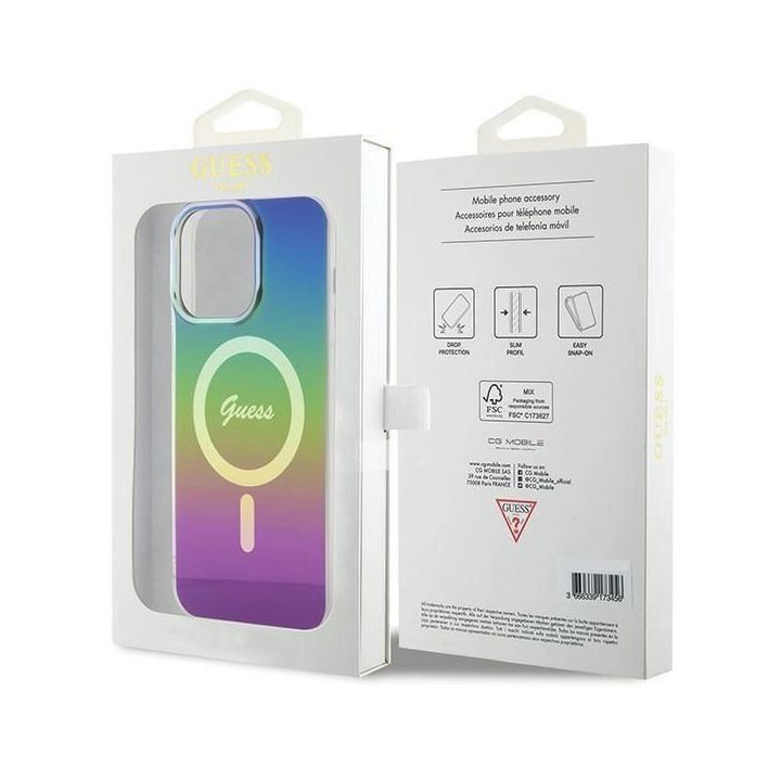 Guess IML Iridescent MagSafe dėklas iPhone 15 Pro - juodas