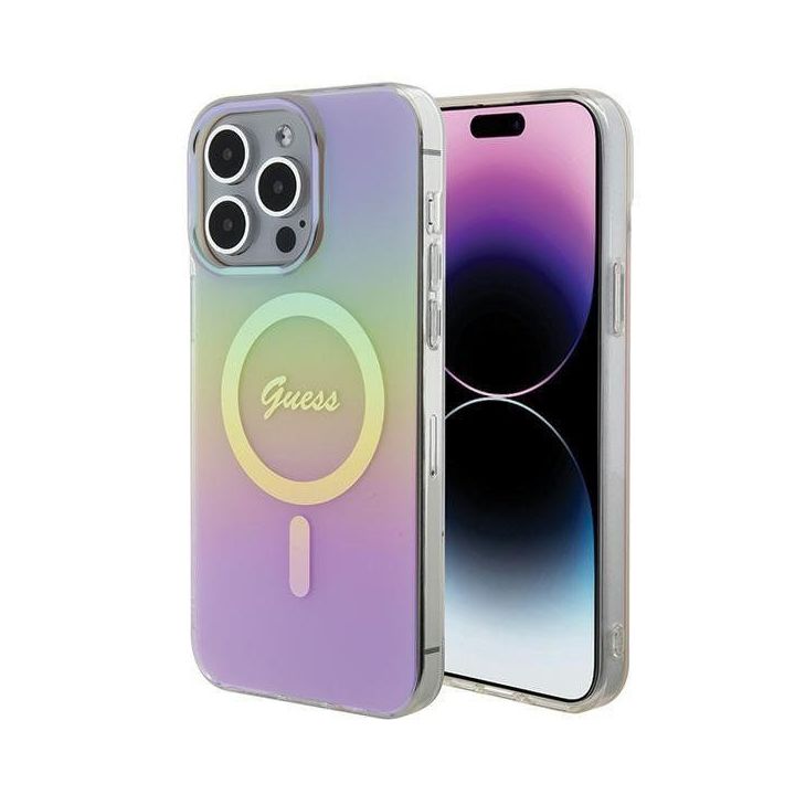 Guess IML Iridescent MagSafe dėklas iPhone 15 Pro - rožinis