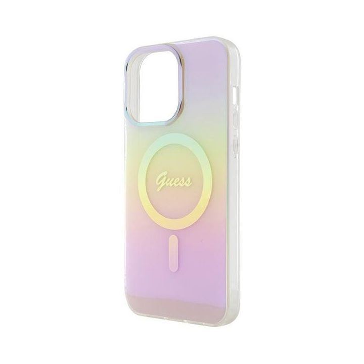 Guess IML Iridescent MagSafe dėklas iPhone 15 Pro - rožinis