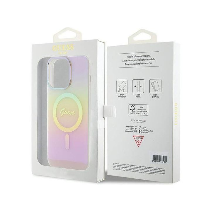 Guess IML Iridescent MagSafe dėklas iPhone 15 Pro - rožinis