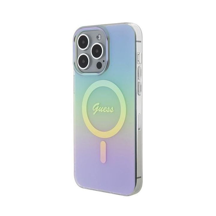 Guess IML Iridescent MagSafe dėklas iPhone 15 Pro - turkusowe