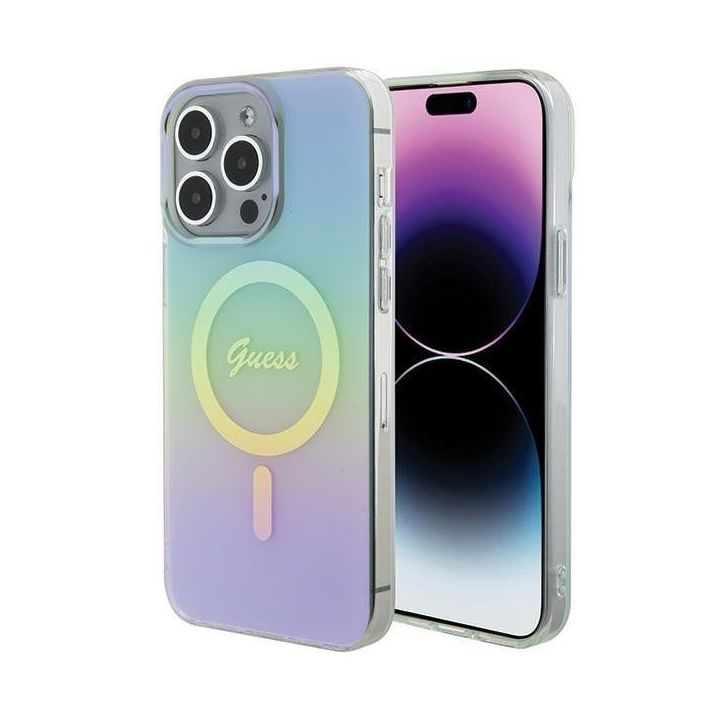 Guess IML Iridescent MagSafe dėklas iPhone 15 Pro - turkusowe