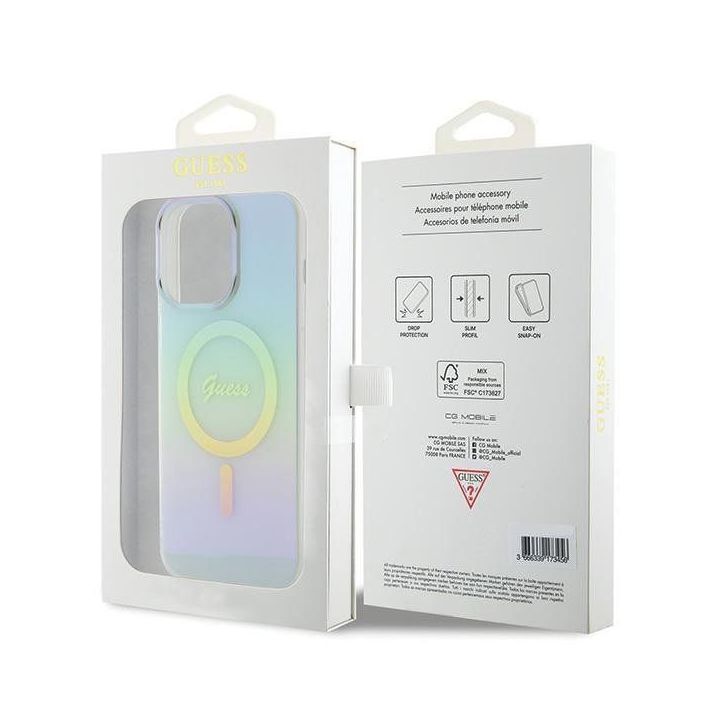 Guess IML Iridescent MagSafe dėklas iPhone 15 Pro - turkusowe