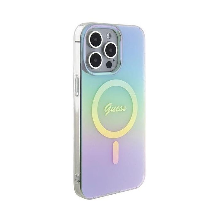 Guess IML Iridescent MagSafe dėklas iPhone 15 Pro - turkusowe