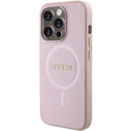 Guess Saffiano MagSafe dėklas iPhone 15 Pro - rožinis