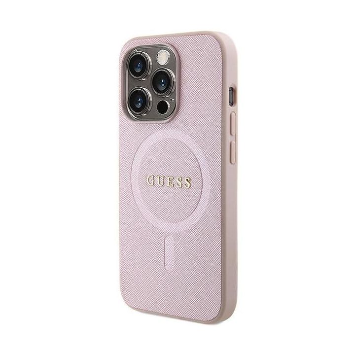 Guess Saffiano MagSafe dėklas iPhone 15 Pro - rožinis