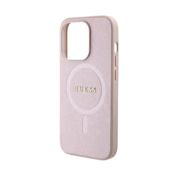 Guess Saffiano MagSafe dėklas iPhone 15 Pro - rožinis