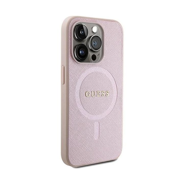 Guess Saffiano MagSafe dėklas iPhone 15 Pro - rožinis