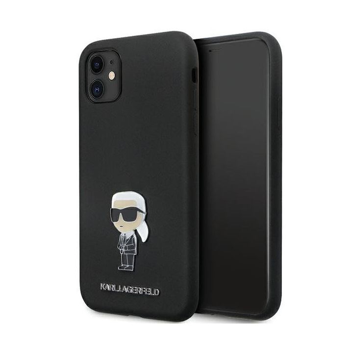 Karl Lagerfeld silikoninis Ikonik Metal Pin dėklas iPhone 11 / Xr - juodas