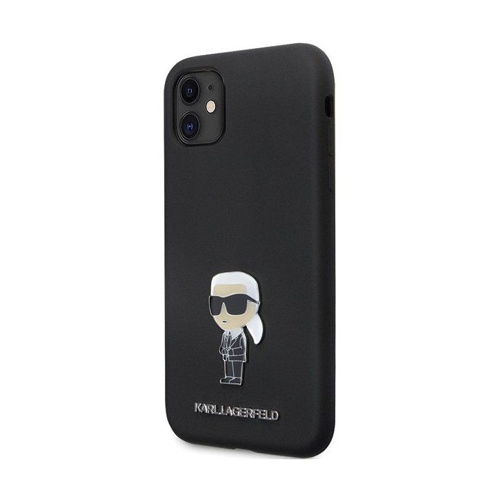 Karl Lagerfeld silikoninis Ikonik Metal Pin dėklas iPhone 11 / Xr - juodas