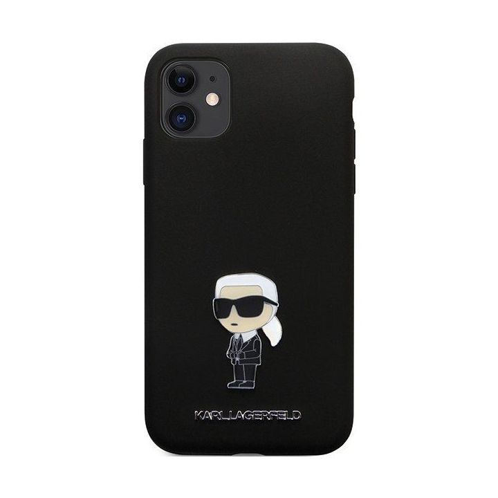 Karl Lagerfeld silikoninis Ikonik Metal Pin dėklas iPhone 11 / Xr - juodas