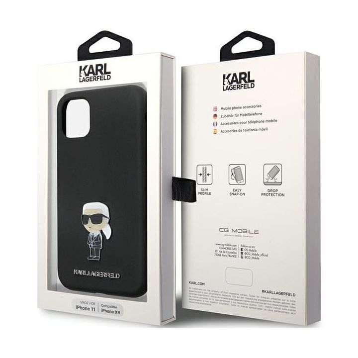 Karl Lagerfeld silikoninis Ikonik Metal Pin dėklas iPhone 11 / Xr - juodas