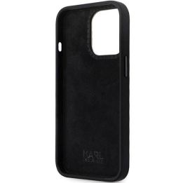 Karl Lagerfeld silikoninis Ikonik Metal Pin dėklas iPhone 13 Pro / iPhone 13 - juodas