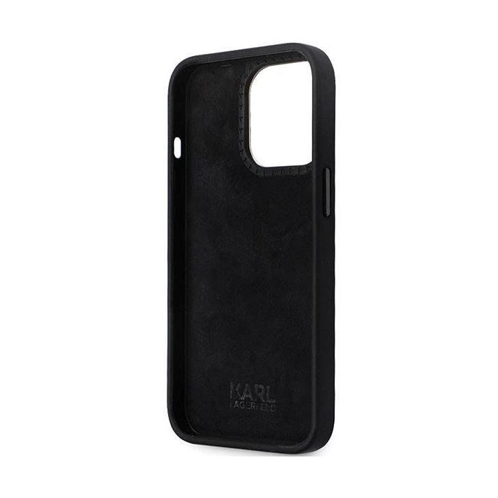 Karl Lagerfeld silikoninis Ikonik Metal Pin dėklas iPhone 13 Pro / iPhone 13 - juodas