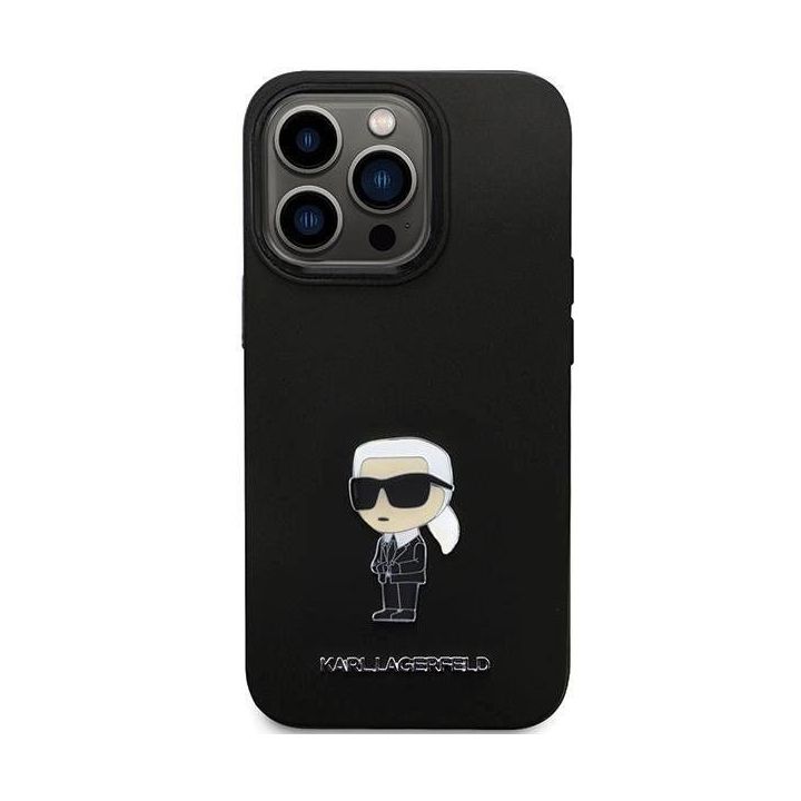 Karl Lagerfeld silikoninis Ikonik Metal Pin dėklas iPhone 13 Pro / iPhone 13 - juodas