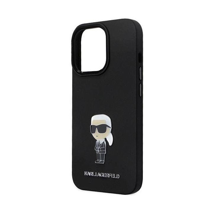 Karl Lagerfeld silikoninis Ikonik Metal Pin dėklas iPhone 13 Pro / iPhone 13 - juodas