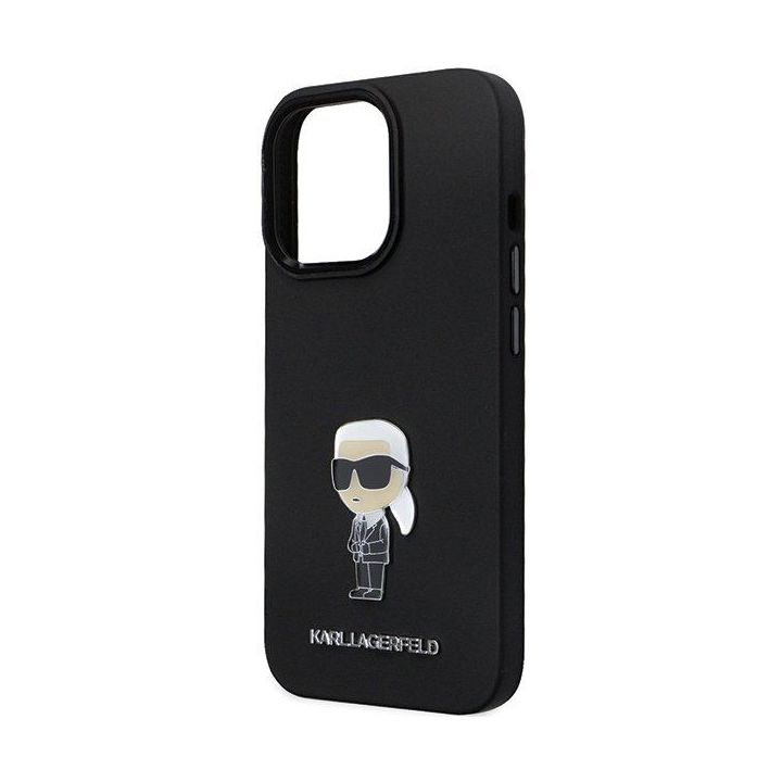 Karl Lagerfeld silikoninis Ikonik Metal Pin dėklas iPhone 14 Pro - juodas