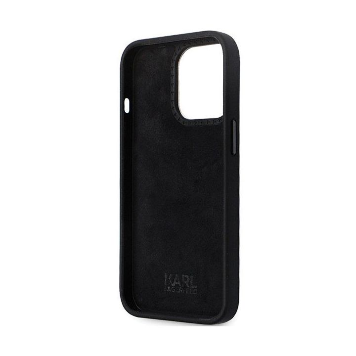 Karl Lagerfeld silikoninis Ikonik Metal Pin dėklas iPhone 14 Pro - juodas