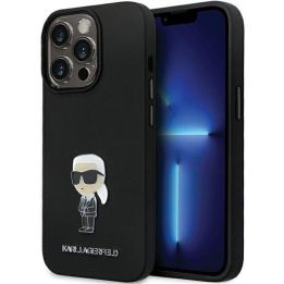 Karl Lagerfeld silikoninis Ikonik Metal Pin dėklas iPhone 14 Pro Max - juodas