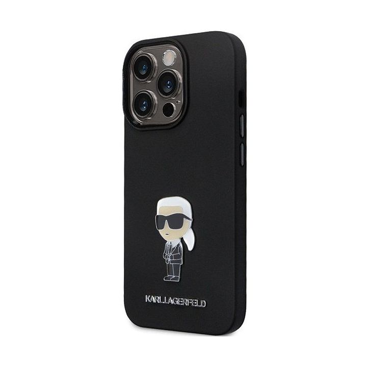 Karl Lagerfeld silikoninis Ikonik Metal Pin dėklas iPhone 14 Pro Max - juodas