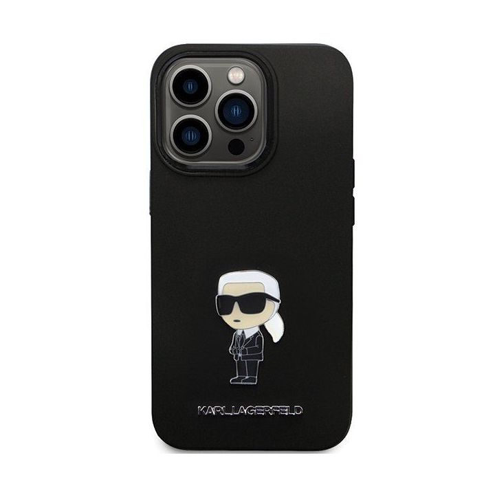 Karl Lagerfeld silikoninis Ikonik Metal Pin dėklas iPhone 14 Pro Max - juodas
