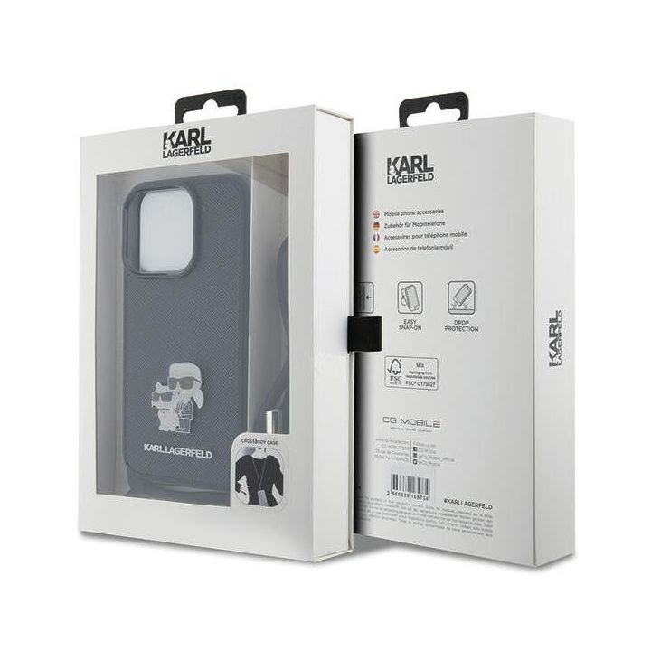Dėklas Karl Lagerfeld Crossbody Saffiano Metal Pin Karl&Choupette na iPhone 15 Pro - nuotraukos