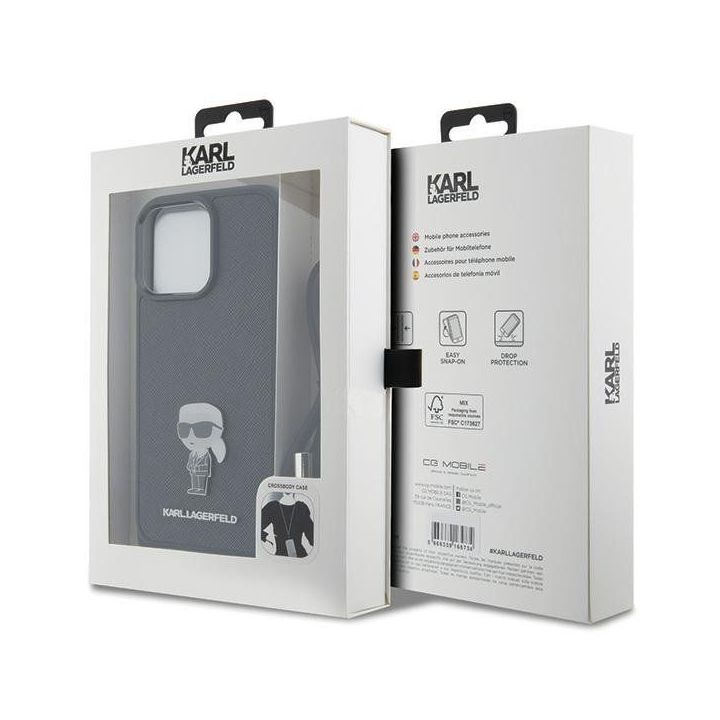 Dėklas Karl Lagerfeld Crossbody Saffiano Monogram Metal Pin Karl & Choupette na iPhone 15 Pro Max - nuotraukos