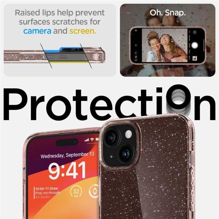 SPIGEN SKYSTŲJŲ KRISTALŲ IPHONE 15 PLIUS BLIZGUS KRIŠTOLO ROŽĖ