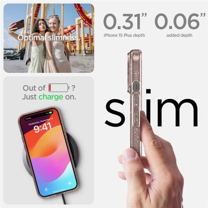SPIGEN SKYSTŲJŲ KRISTALŲ IPHONE 15 PLIUS BLIZGUS KRIŠTOLO ROŽĖ