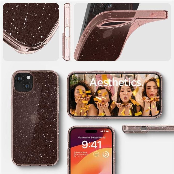 SPIGEN SKYSTŲJŲ KRISTALŲ IPHONE 15 PLIUS BLIZGUS KRIŠTOLO ROŽĖ