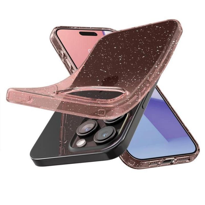 Spigen skystųjų kristalų blizgučiai, rožinis kvarcas - iPhone 15 Pro Max