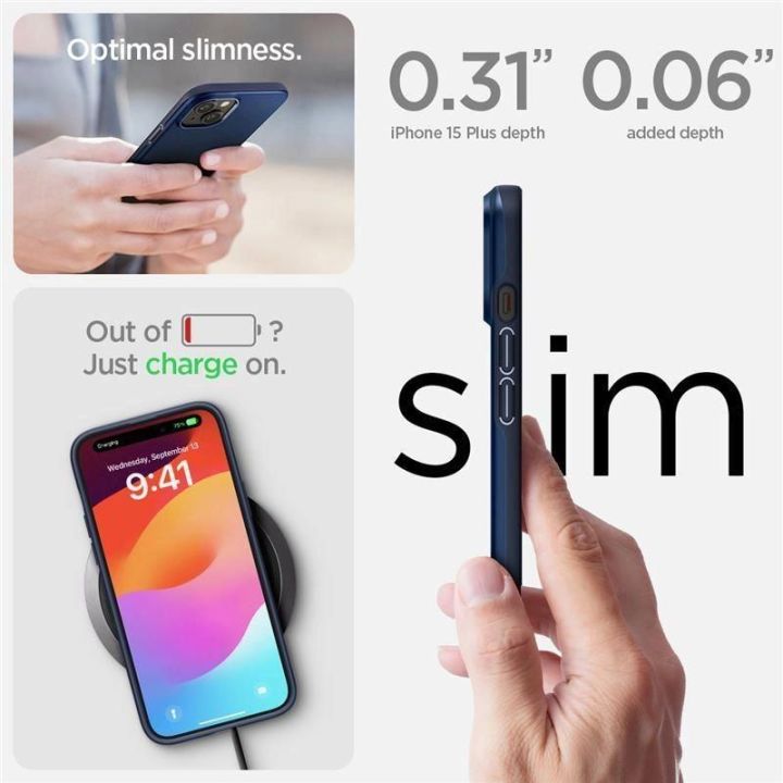Spigen Thin Fit dėklas iPhone 15 Plus - mėlynas