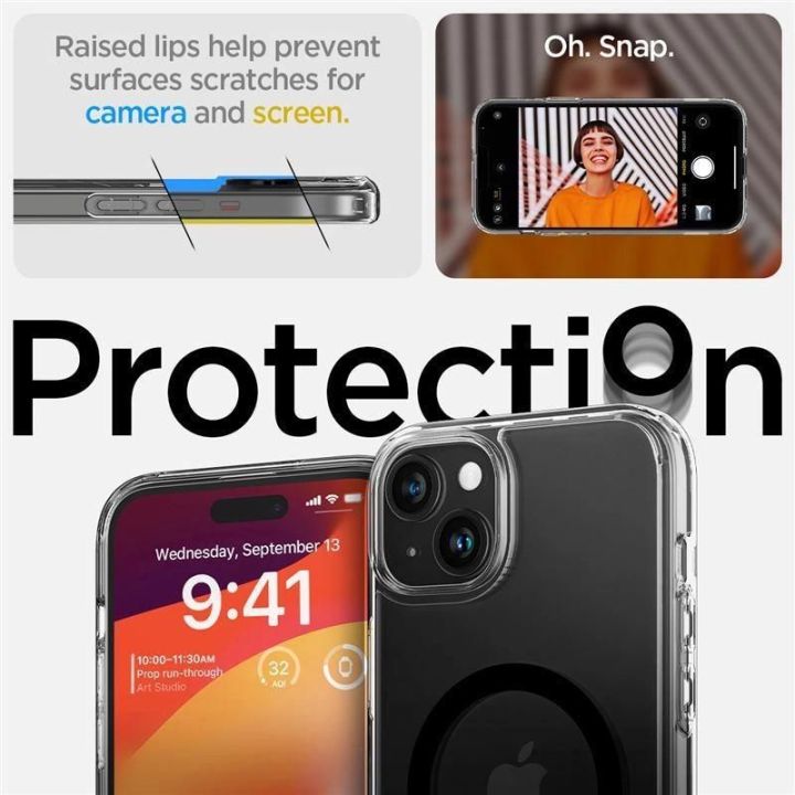 Spigen Ultra Hybrid S MagSafe dėklas su stovu iPhone 15 Plus - juodas
