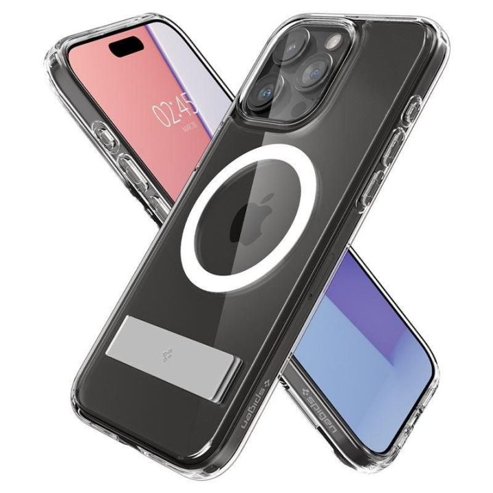 Spigen Ultra Hybrid S MagSafe dėklas su stovu iPhone 15 Pro - skaidrus
