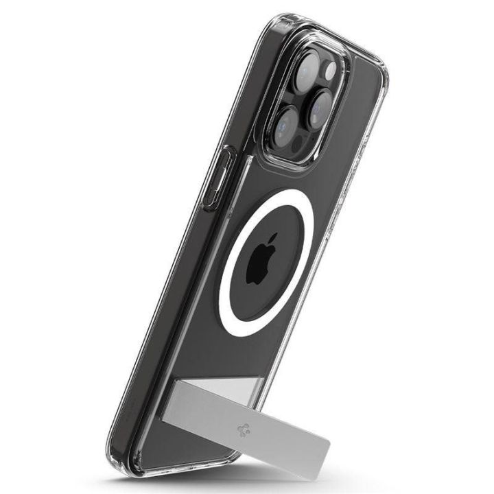 Spigen Ultra Hybrid S MagSafe dėklas su stovu iPhone 15 Pro - skaidrus