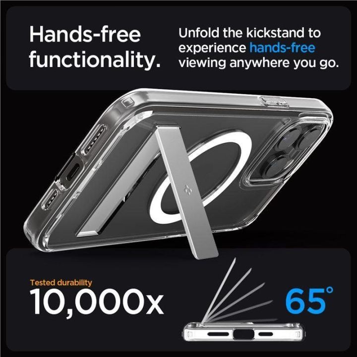 Spigen Ultra Hybrid S MagSafe dėklas su stovu iPhone 15 Pro - skaidrus