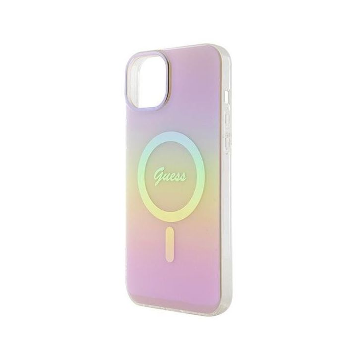 Guess IML Iridescent MagSafe dėklas iPhone 15 Plus - rožinis