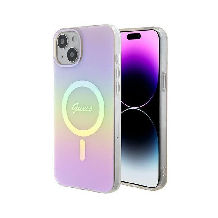 Guess IML Iridescent MagSafe dėklas iPhone 15 Plus - rožinis