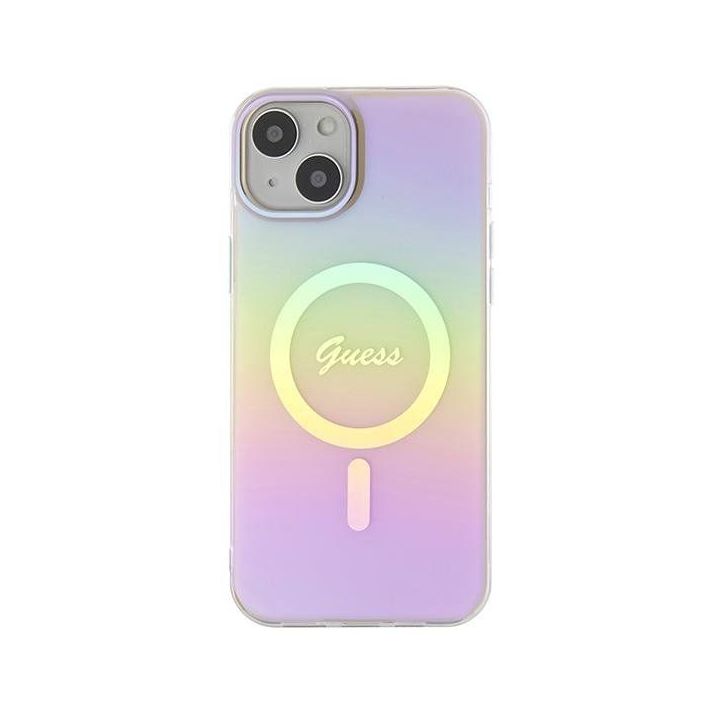 Guess IML Iridescent MagSafe dėklas iPhone 15 Plus - rožinis
