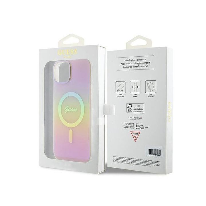 Guess IML Iridescent MagSafe dėklas iPhone 15 Plus - rožinis