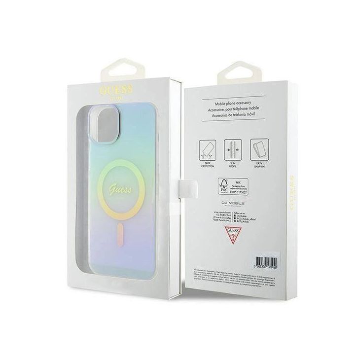 Guess IML Iridescent MagSafe dėklas iPhone 15 Plus - turkusowe