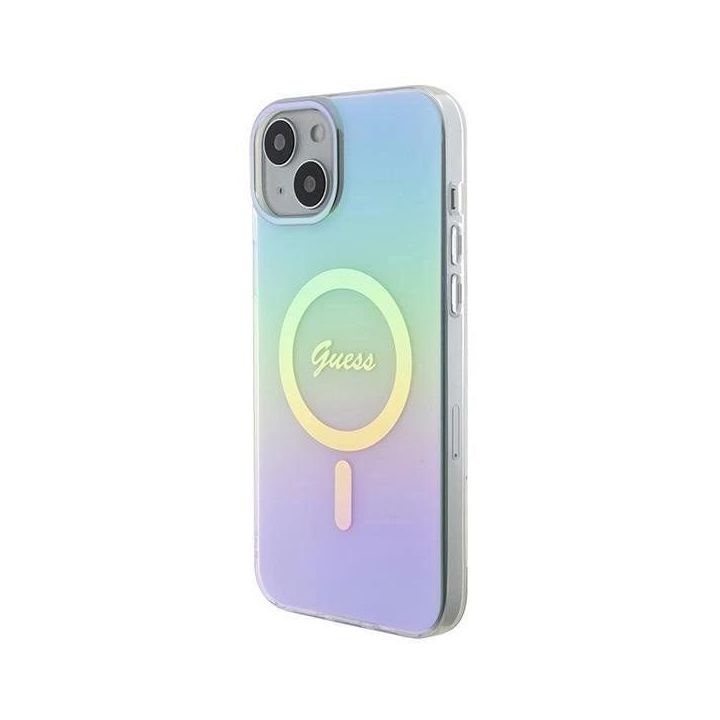 Guess IML Iridescent MagSafe dėklas iPhone 15 Plus - turkusowe