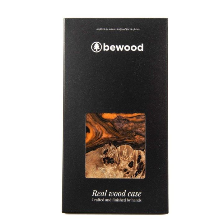 Medžio ir dervos dėklas iPhone 15 Plus MagSafe Bewood Unique Orange - oranžinis ir juodas