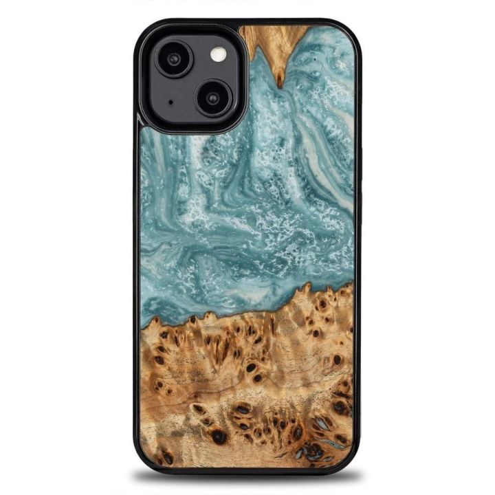 Bewood Unique Uranium medžio ir dervos dėklas iPhone 15 Plus - mėlynas ir baltas