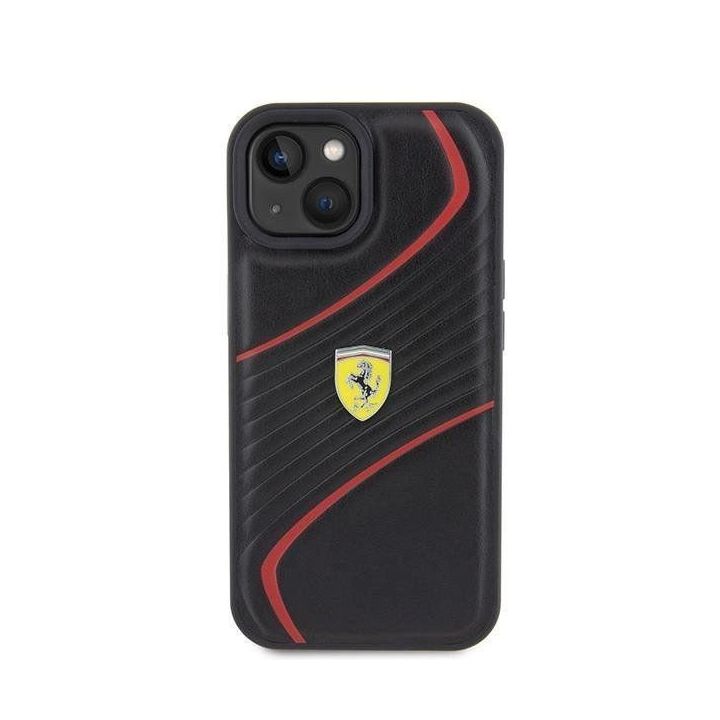Ferrari Twist metalinis dėklas su logotipu iPhone 15 - juodas