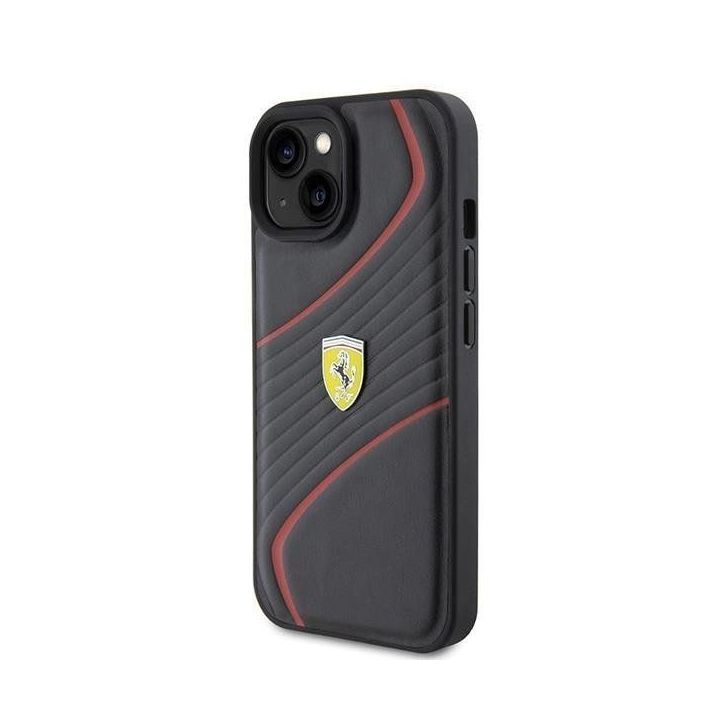 Ferrari Twist metalinis dėklas su logotipu iPhone 15 - juodas