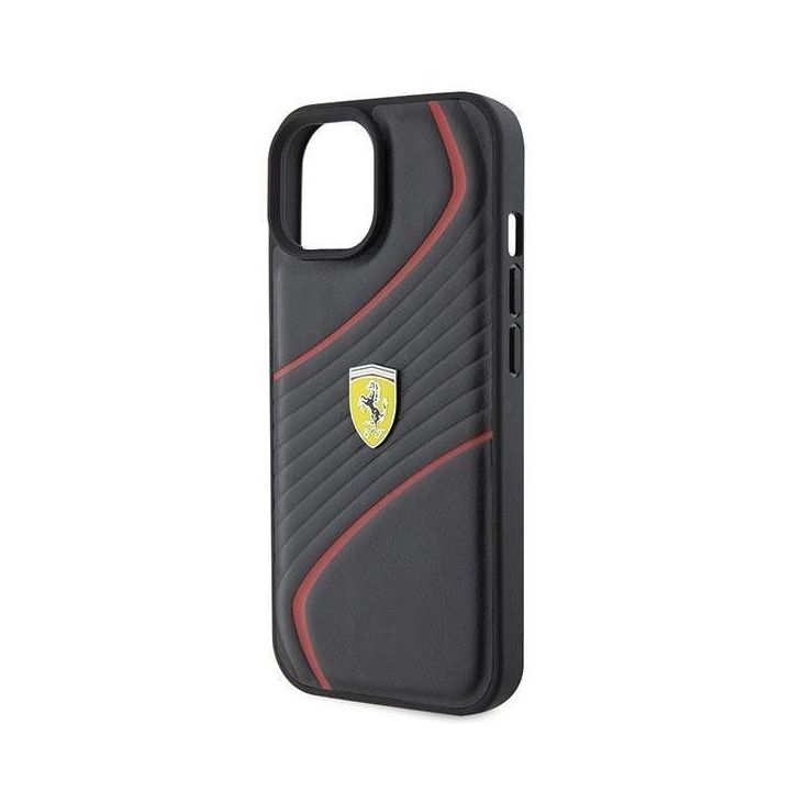 Ferrari Twist metalinis dėklas su logotipu iPhone 15 - juodas